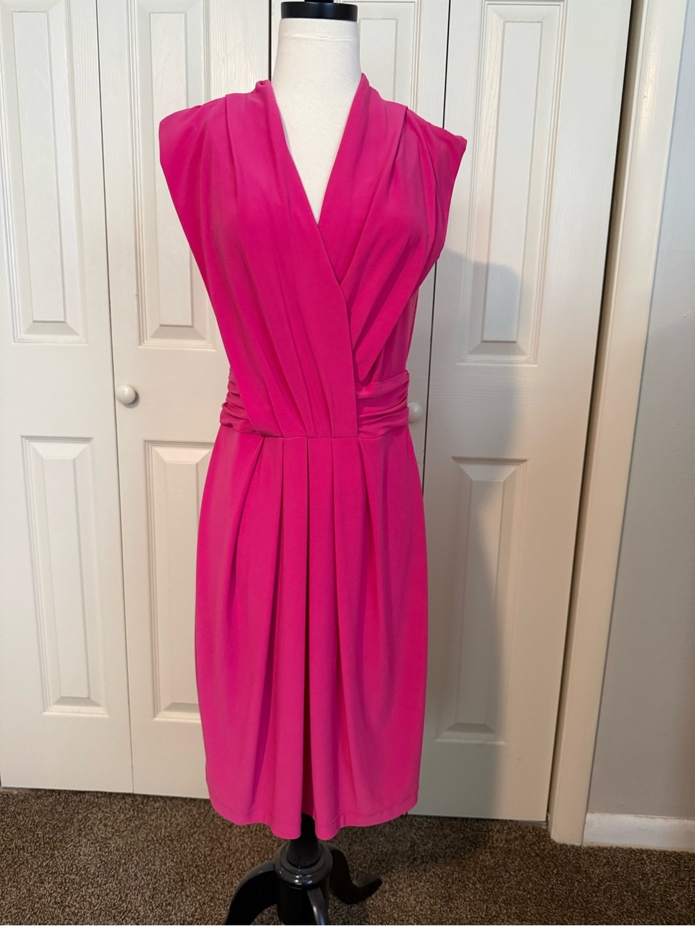 Bisou Bisou Sleeveless Hot Pink Faux-Wrap Midi Dress